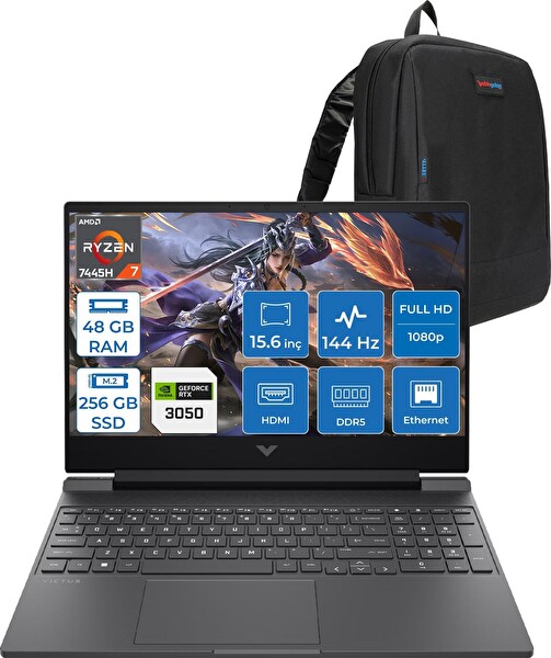 HP Victus Gaming Amd Ryzen 7-7445HS 48 GB RAM 256 GB SSD RTX 3050 4 GB 15.6