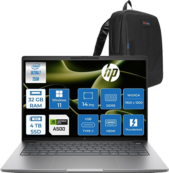 HP Zbook 8 G1I Core Ultra 7 255H 32 GB 4 TB SSD 4 GB RTX A500 14