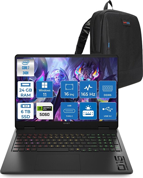 HP Omen W16-AM0017NT Core 7 240H 24 GB RAM 6 TB SSD W11Pro RTX 5060 8 GB 16