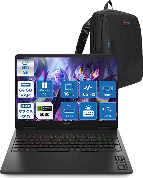 HP Omen W16-AM0017NT Core 7 240H 64 GB RAM 512 GB SSD W11Pro RTX 5060 8 GB 16