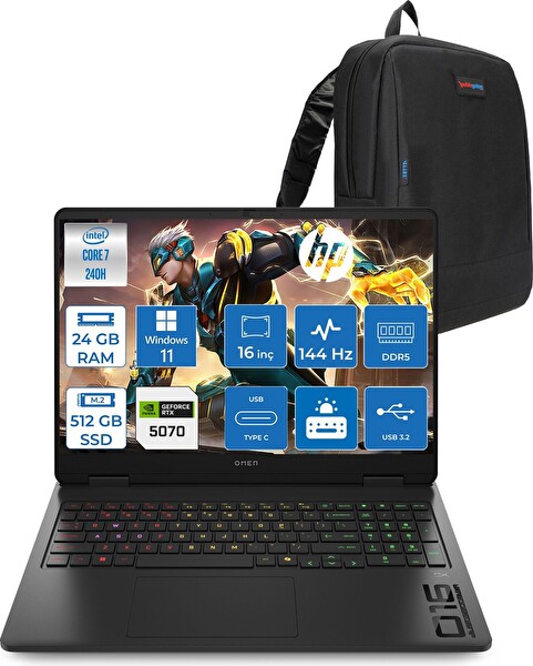 HP Omen Gaming Core 7 240H Aı 24 GB RAM 512 GB SSD 8 GB RTX 5070 16