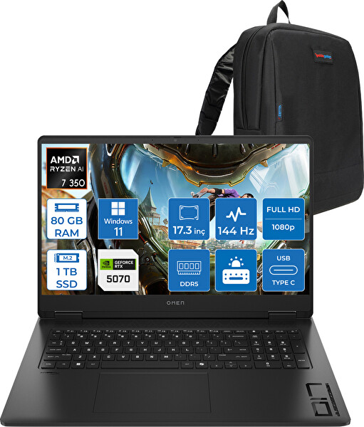 HP Omen Amd Ryzen AI 7 350 80 GB RAM 1 TB SSD 8 GB RTX 5070 GDDR7 17.3