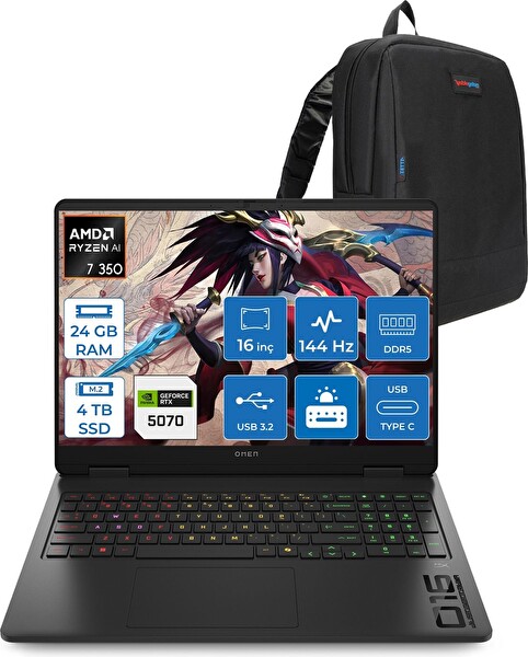 HP Omen 16-AP0006NT Amd Ryzen 7 350 24 GB RAM 4 TB SSD RTX 5070 8 GB 16