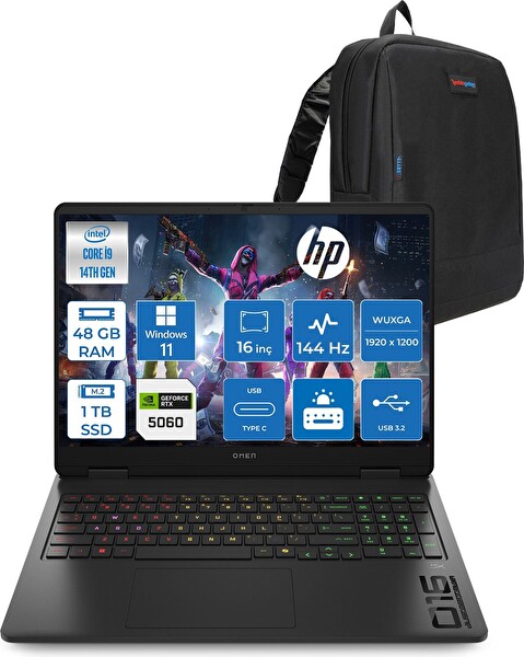 HP Omen 16-AM0033NT Core i9 14900HX 48 GB RAM 1 TB SSD RTX 5060 8 GB W11Pro 16