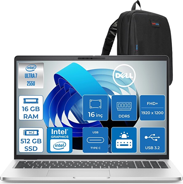 Dell Pro 16 Plus Core Ultra 7 255U 5.2ghz 16 GB RAM 512 GB SSD FreeDOS Boost 16