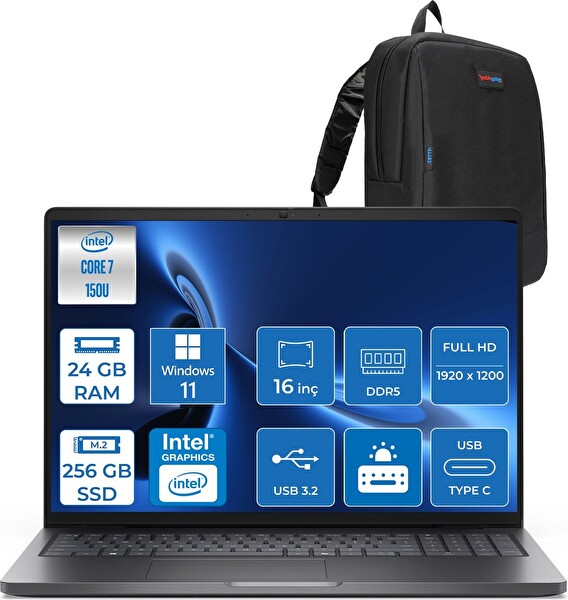 Dell Pro 16 PC16250 Core 7 150U 24 GB RAM DDR5 256 GB SSD 16