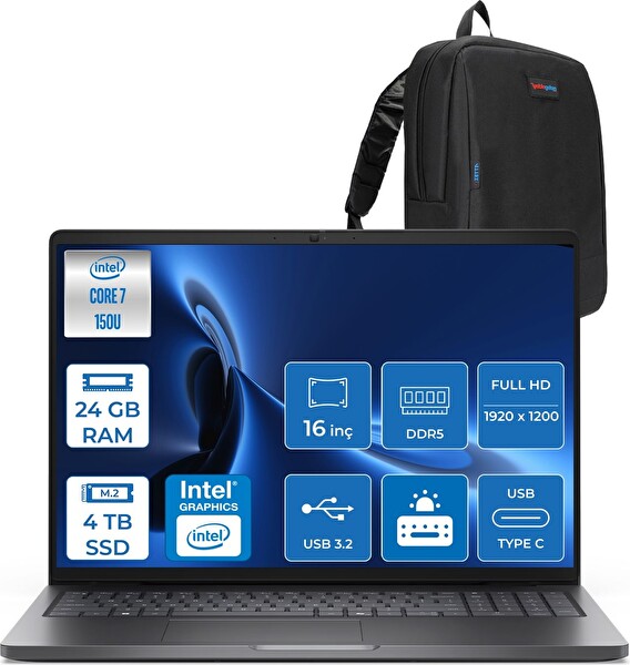 Dell Pro 16 PC16250 Core 7 150U 24 GB RAM DDR5 4 TB SSD 16