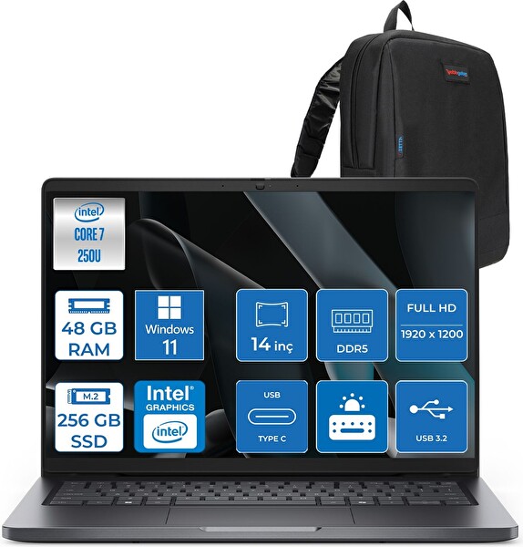 Dell Pro 14 PC14250 Core 7 250U 48 GB RAM DDR5 256 GB SSD 14