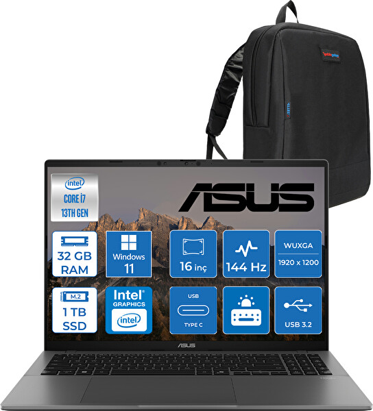 Asus Vivobook WS3607VA S16 Core i7 13620H-32 GB RAM DDR5-1 TB Ssd-16