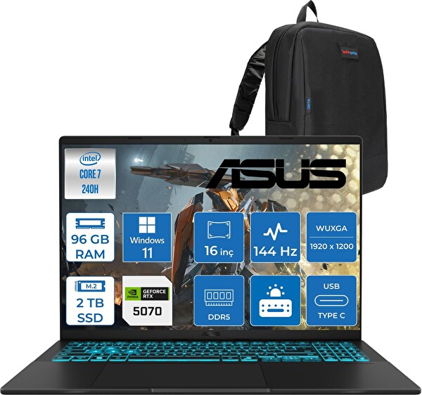 Asus Vivobook V16 2.nesil 7 240H Aı 96 GB RAM 2 TB SSD RTX 5070 8 GB 16
