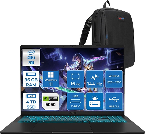 Asus Vivobook 16 V3607VH Core 5 210H 96 GB RAM DDR5 4 TB SSD RTX 5050 8 GB W11Pro 16