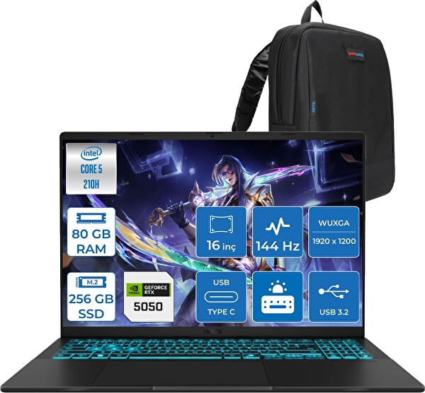 Asus Vivobook 16 V3607VH Core 5 210H 80 GB RAM 256 GB SSD RTX 5050 8 GB FreeDOS 16