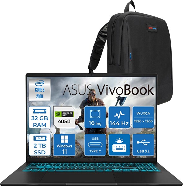 Asus Vivobook 16 V3607VU Core 5 210H 32 GB RAM 2 TB SSD RTX 4050 6 GB W11Home 16