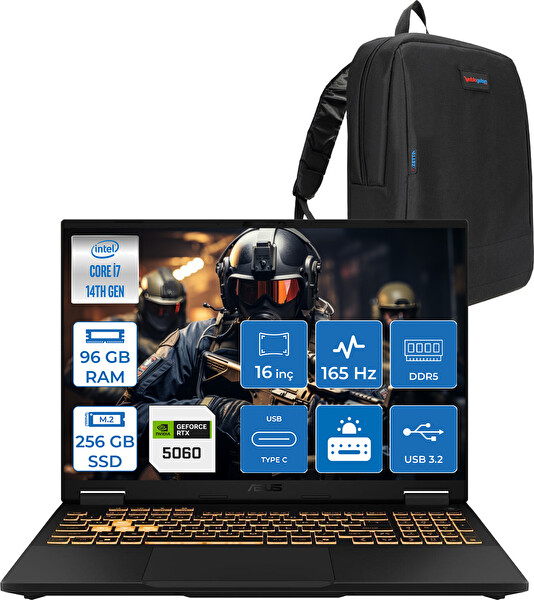 Asus Tuf Gaming F16 FX608JMR i7-14650HX 96 GB RAM 256 GB SSD 8 GB RTX 5060 16