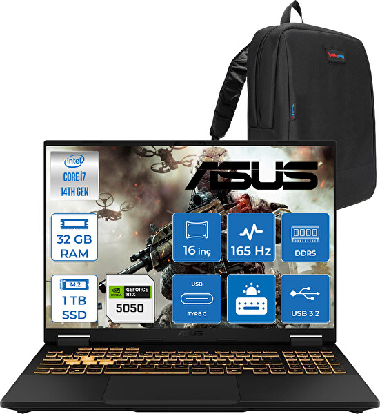 Asus Tuf Gaming F16 FX608JHR i7-14650HX 32 GB RAM 1 TB SSD 8 GB RTX 5050 16