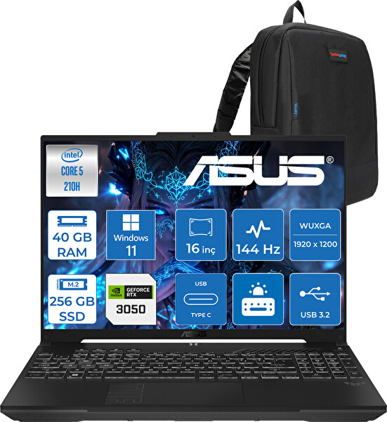 Asus Tuf Gaming F16 FX607VJ Core 5-210H 40 GB RAM 256 GB SSD RTX 3050 6 GB 16