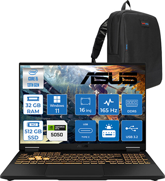 Asus Tuf Gaming F16 FX608JH İ5-13450HX 32 GB RAM 512 GB SSD 8 GB RTX 5050 16