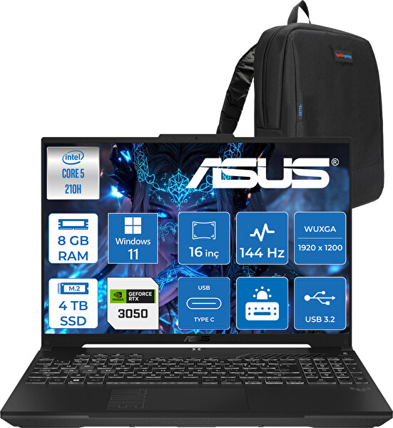 Asus Tuf Gaming F16 FX607VJ Core 5-210H 8 GB RAM 4 TB SSD RTX 3050 6 GB 16