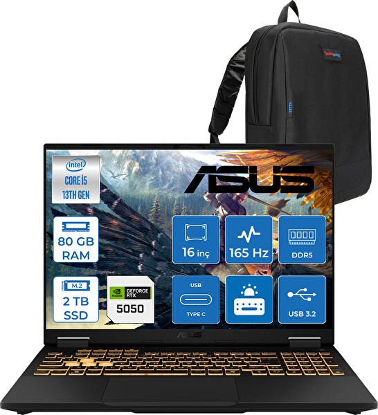 Asus Tuf Gaming F16 FX608JH İ5-13450HX 80 GB RAM 2 TB SSD 8 GB RTX 5050 16