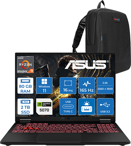 Asus Tuf A16 FA608PP Ryzen 9 8940HX 80 GB RAM 2 TB SSD 8 GB RTX 5070 16