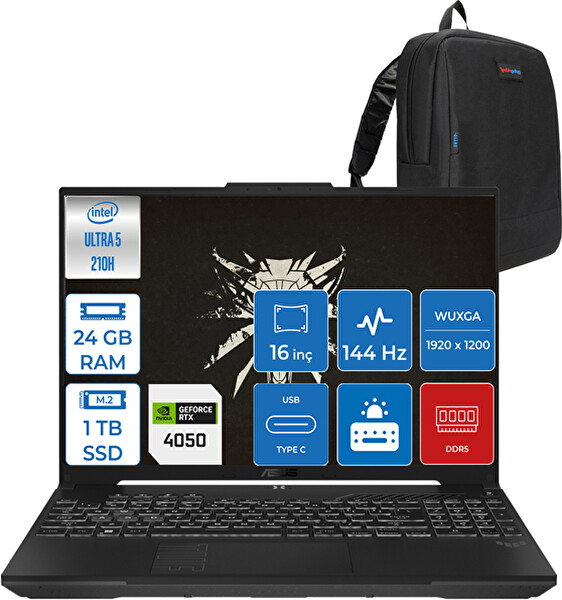 Asus Tuf F16 FX607VU Ultra 5 210H 24 GB RAM 1 TB SSD 6 GB RTX 4050 140 W W11Pro 16