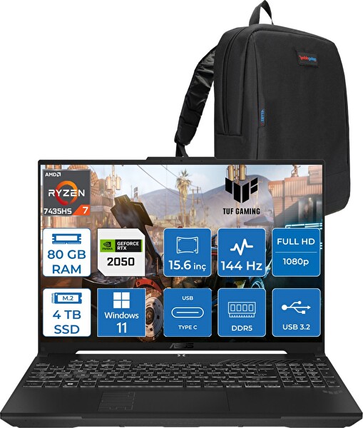 Asus Tuf A15 FA506NFR Ryzen 7 7435HS 80 GB RAM 4 TB SSD RTX 2050 4 GB 15.6