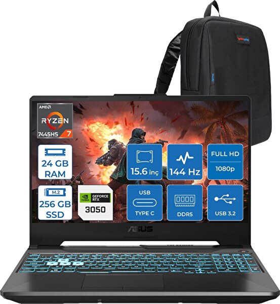 Asus Tuf Gaming A15 Amd Ryzen 7-7445HS 24 GB RAM 256 GB SSD RTX 3050 4 GB 15.6