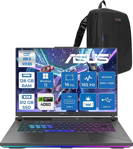 Asus Rog Strix G16 G614JVR i9-14900HX 128 GB RAM 512 GB SSD RTX 4060 8 GB 16