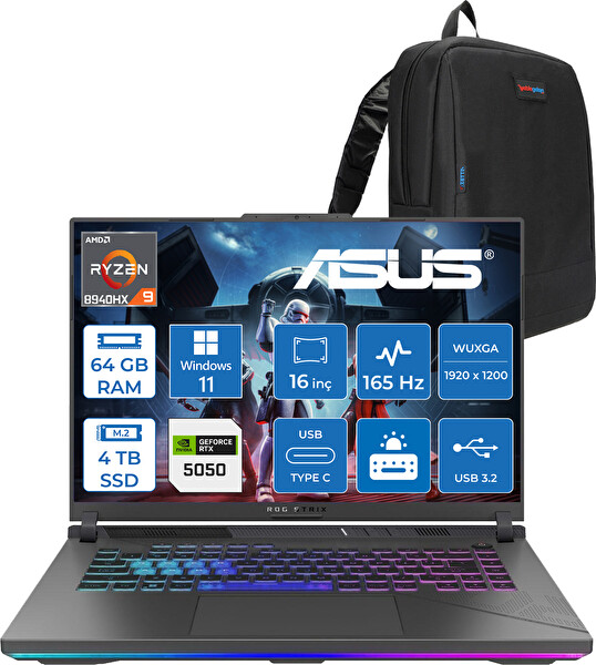 Asus Rog Strix G16 G614PH Ryzen 9 8940HX 64 GB RAM 4 TB SSD 8 GB RTX 5050 16