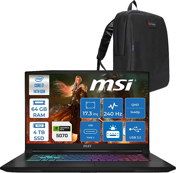 MSI Katana 17 Hx B14WGK Core i7-14650HX 64 GB RAM 4 TB SSD RTX 5070 8 GB 17.3