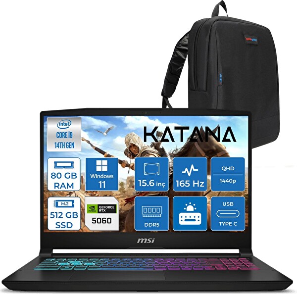MSI Katana 15 Hx I9 14900HX 80 GB RAM 512 GB SSD W11Home RTX 5060 8 GB 115 W 15.6