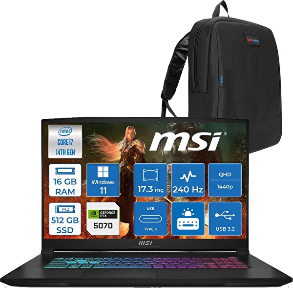 MSI Katana 17 Hx B14WGK i7-14650HX 16 GB RAM 512 GB SSD RTX 5070 8 GB 17.3