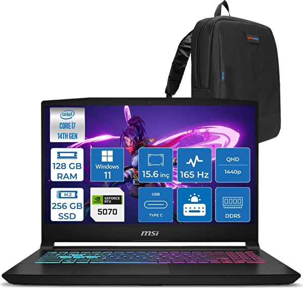 MSI Katana 15 Hx i7 14650HX 128 GB RAM 256 GB SSD W11Pro RTX 5070 8 GB 115 W 15.6