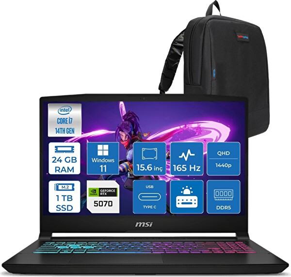 MSI Katana 15 Hx Core i7 14650HX 24 GB RAM 1 TB SSD W11Pro RTX 5070 8 GB 15.6