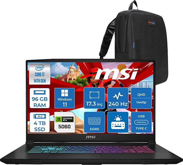 MSI Katana 17 Hx Core I7 14650HX 96GB Ddr5 4tb SSD Windows 11 Pro RTX5060 8gb 115W 17.3