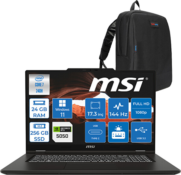 MSI VenturePro 17A2RWEG-027XTR 7 240H 24 GB RAM 256 GB SSD 8GB RTX5050 45W 17.3