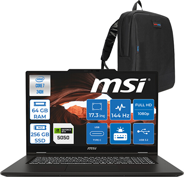 MSI Venturepro 17A2RWEG-027XTR 7 240H 64 GB RAM 256 GB SSD 8GB RTX5050 45W 17.3