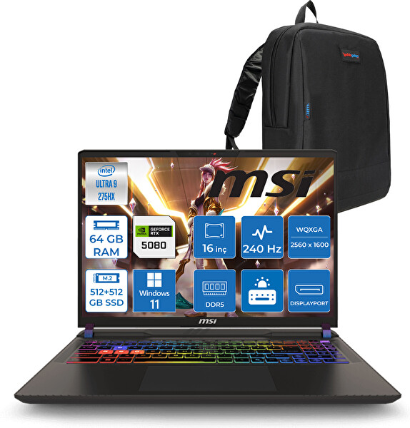 MSI Vector 16 Hx Ultra 9 275HX 64 GB RAM 512 GB SSD-512 GB SSD 16 GB RTX5080 16