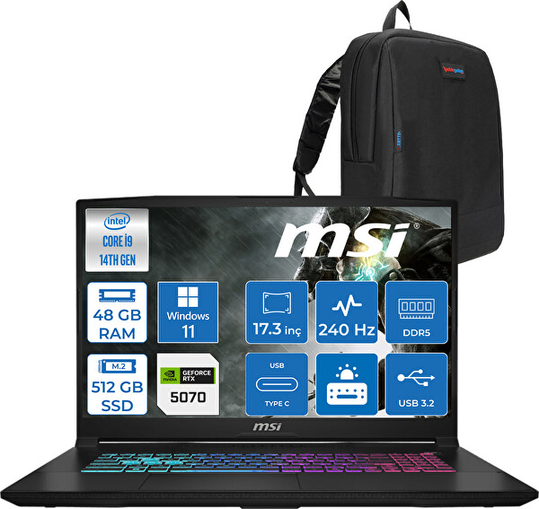 MSI Katana 17 Hx B14WGK-048XTR İ9-14900HX 48 GB RAM 512 GB SSD 8GB RTX5070 17.3