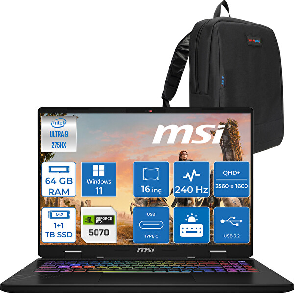 MSI Crosshair 16 Hx Ultra 9-275HX 64 GB RAM 1 TB SSD-1 TB SSD 8GB RTX5070 16