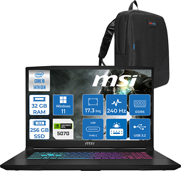 MSI Katana 17 Hx B14WGK-048XTR İ9-14900HX 32 GB RAM 256 GB SSD 8GB RTX5070 17.3