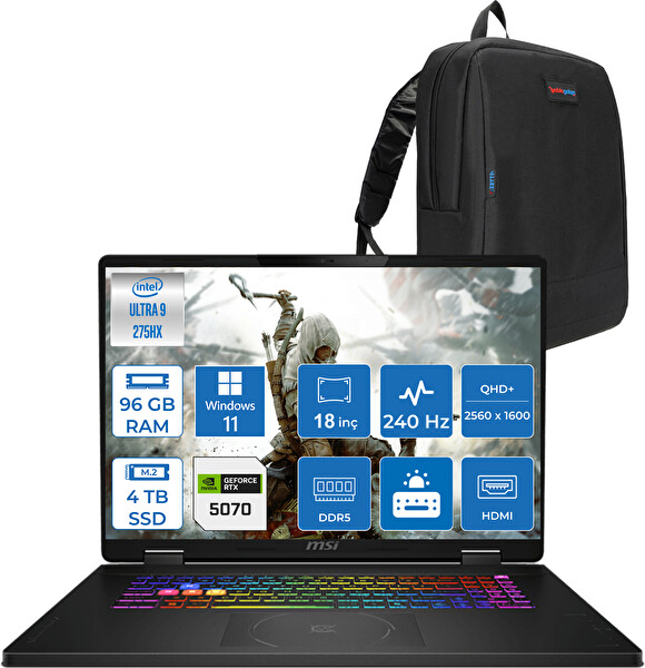 MSI Crosshair 18 Hx A2XWGKG-032XTR Ultra 9-275HX 96 GB RAM 4 TB SSD 8GB RTX5070 18