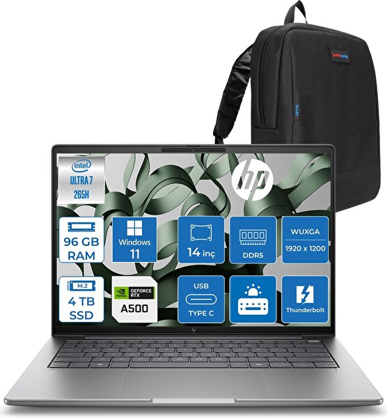 HP Zbook 8 G1I Core Ultra 7 265H 96 GB RAM 4 TB SSD 4GB RTXA500 14