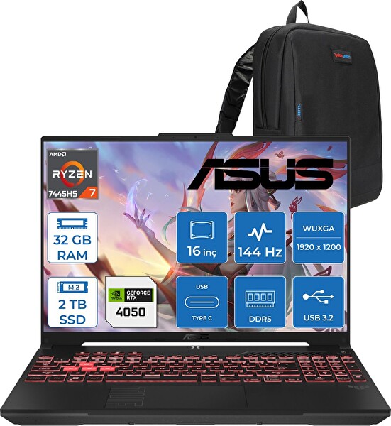 Asus Tuf Gaming A16 Amd Ryzen 7 7445HS 32 GB RAM 2 TB SSD RTX4050 6GB 140W 16