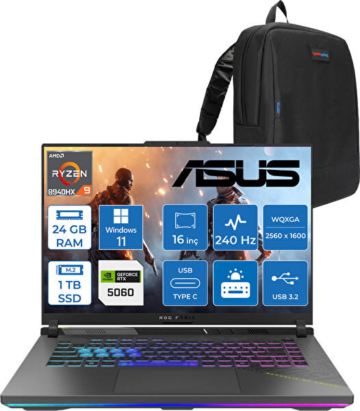 Asus Rog Strix G16 G614PM Ryzen 9 8940HX 24 GB RAM 1 TB SSD 8GB RTX5060 16