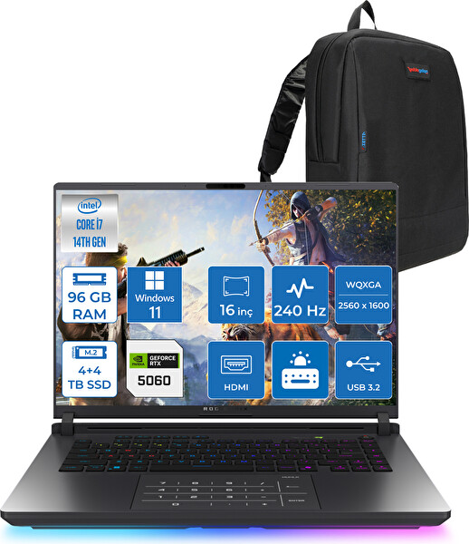 Asus Rog Strix G16 G615JMR I7 14650HX 96 GB RAM 4 TB SSD-4 TB SSD 8GB RTX5060 16