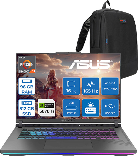 Asus Rog Strix G16 Ryzen 9 8940HX 96 GB RAM 512 GB SSD 12 GB RTX5070Tİ 16