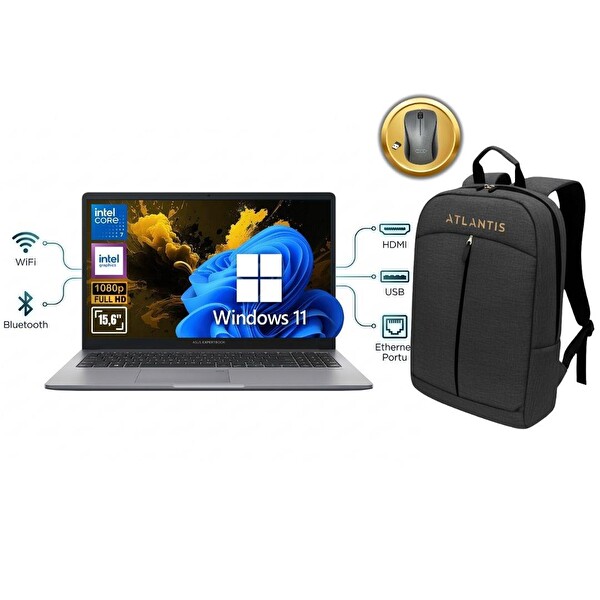 ASUS Expertbook P1 P1503CVA ATL68 CORE 7 240H 24GB Ram 512GB SSD 15.6'' W11Pro Notebook + Çanta&Mouse