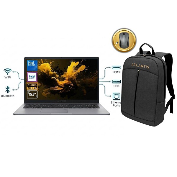 ASUS Expertbook P1 P1503CVA ATL43 CORE 7 240H 8GB Ram 2TB SSD 15.6'' FDos Notebook + Çanta&Mouse