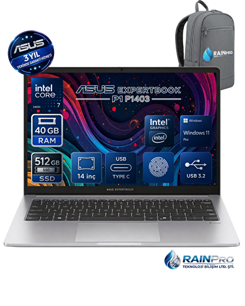 Asus ExpertBook P1403CVA Intel Core 7 240H 40 GB DDR5 512 GB SSD 300NITS 15.6